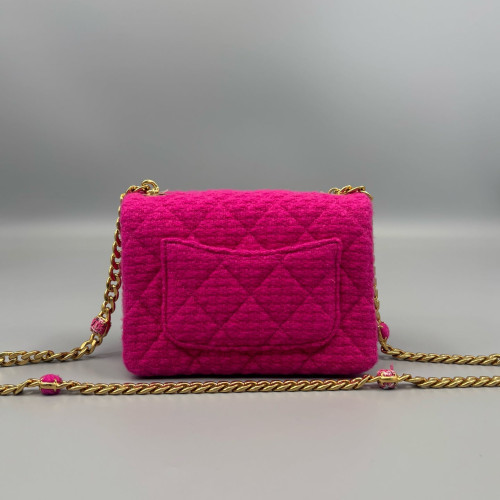 Chanel Quilted Mini Square Flap Tweed Pink