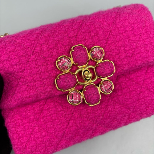Chanel Quilted Mini Square Flap Tweed Pink