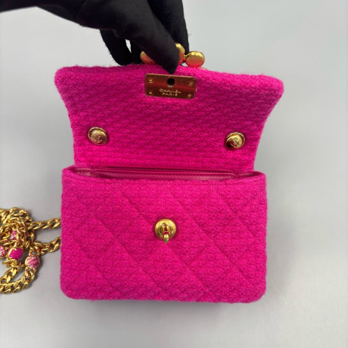Chanel Quilted Mini Square Flap Tweed Pink
