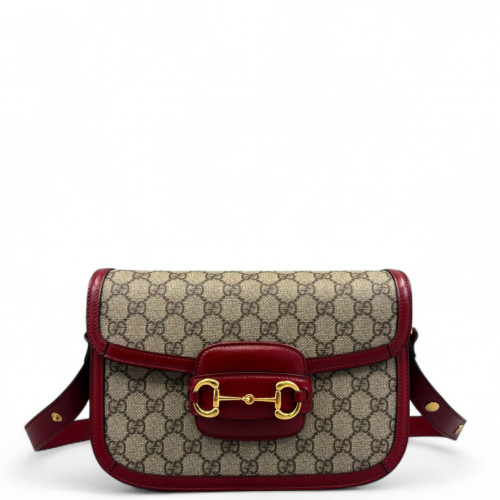 Gucci Medium Horsebit 1955 GG Monogram Beige Red