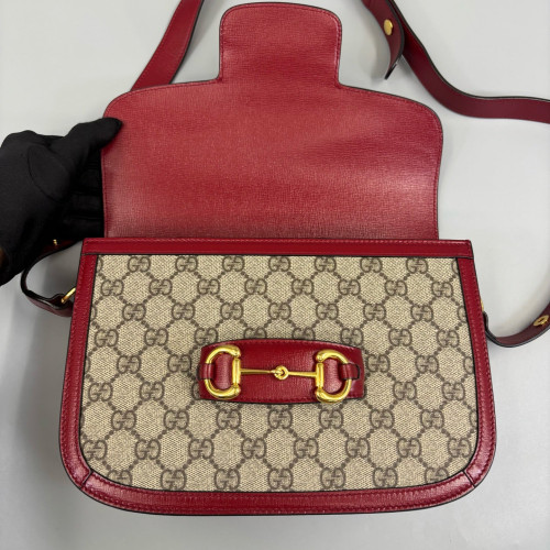 Gucci Medium Horsebit 1955 GG Monogram Beige Red