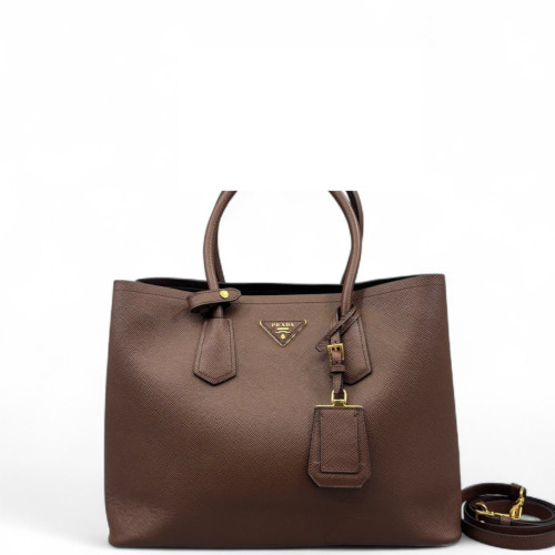 Prada Large Double Bag Saffiano Calfskin Brown