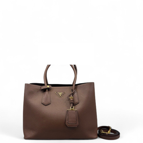 Prada Large Double Bag Saffiano Calfskin Brown