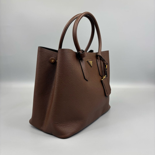 Prada Large Double Bag Saffiano Calfskin Brown