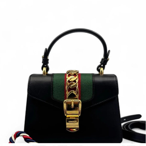 Gucci Web Mini Sylvie Shoulder Bag Calfskin Black Green Red