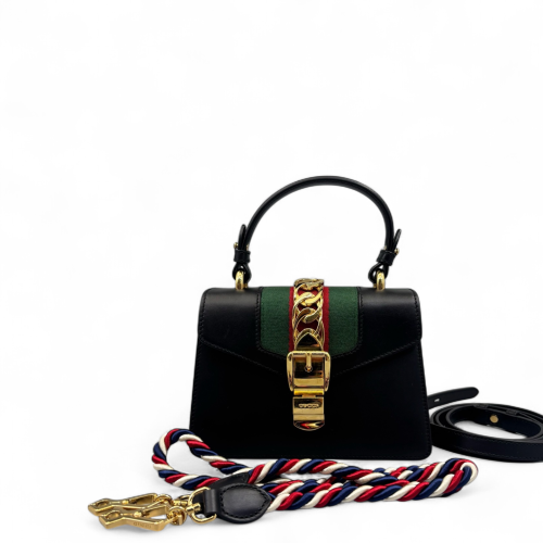 Gucci Web Mini Sylvie Shoulder Bag Calfskin Black Green Red