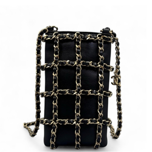 Chanel Mesh Phone Holder Lambskin Black