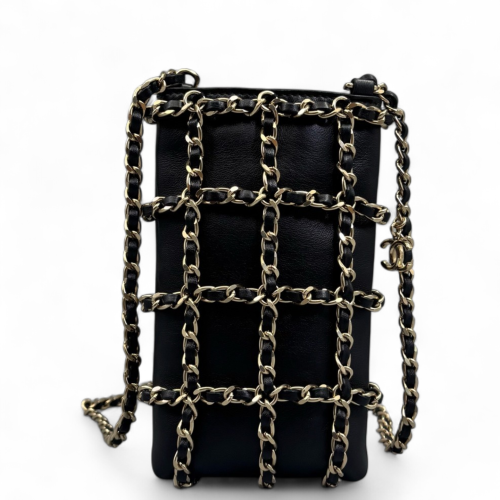 Chanel Mesh Phone Holder Lambskin Black
