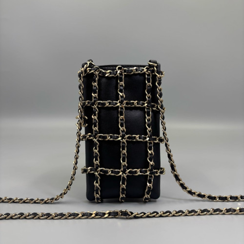 Chanel Mesh Phone Holder Lambskin Black