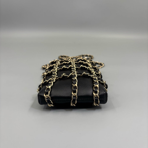 Chanel Mesh Phone Holder Lambskin Black