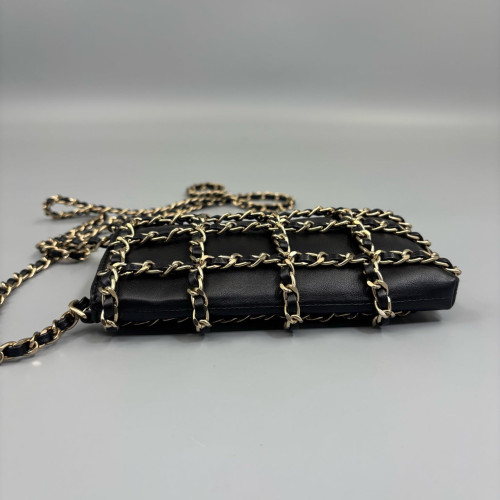 Chanel Mesh Phone Holder Lambskin Black