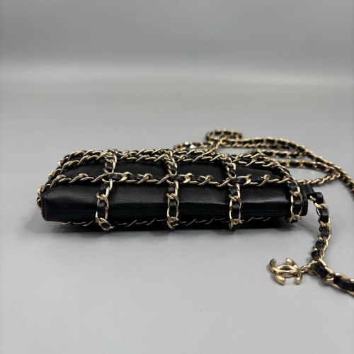 Chanel Mesh Phone Holder Lambskin Black