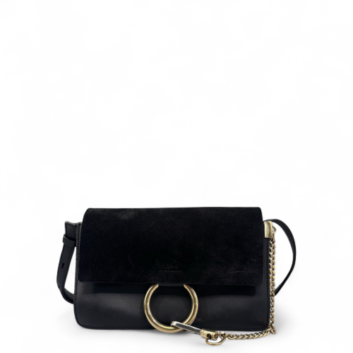 Chloe Mini Faye Day Shoulder Bag Suede Calfskin Black