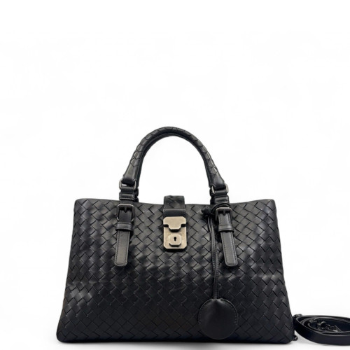 Bottega Veneta Small Roma Tote Bag Lambskin Intrecciato Nappa Black