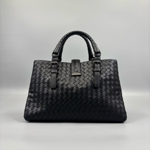 Bottega Veneta Small Roma Tote Bag Lambskin Intrecciato Nappa Black