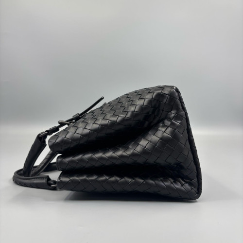 Bottega Veneta Small Roma Tote Bag Lambskin Intrecciato Nappa Black