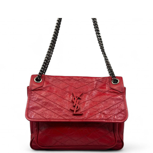 Yves Saint Laurent Medium Niki Chain Pull Up Leather Red