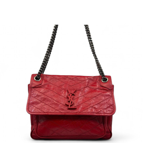 Yves Saint Laurent Medium Niki Chain Pull Up Leather Red