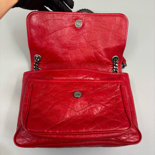 Yves Saint Laurent Medium Niki Chain Pull Up Leather Red