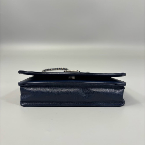 Chanel Chevron Quilted Boy Wallet On Chain WOC Calfskin Blue