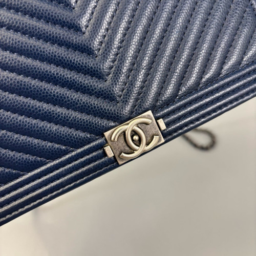 Chanel Chevron Quilted Boy Wallet On Chain WOC Calfskin Blue