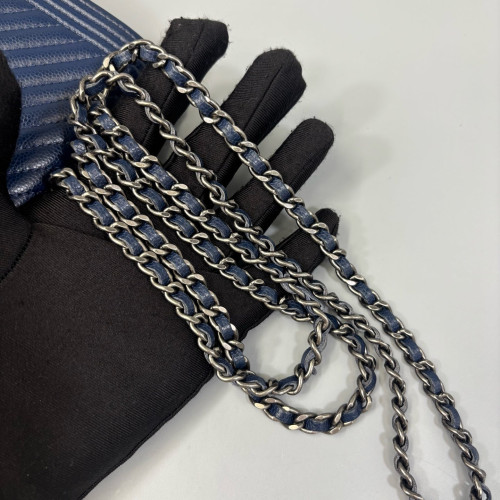 Chanel Chevron Quilted Boy Wallet On Chain WOC Calfskin Blue