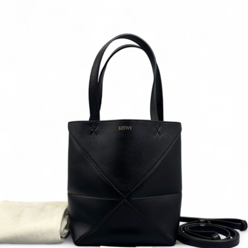 Loewe Mini Puzzle Fold Tote Calfskin Black