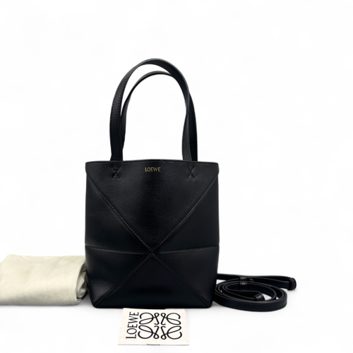 Loewe Mini Puzzle Fold Tote Calfskin Black