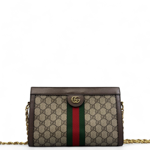 Gucci Web Small Ophidia Chain Shoulder Bag GG Supreme Monogram Beige Brown Green