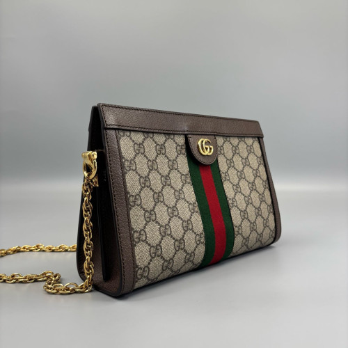 Gucci Web Small Ophidia Chain Shoulder Bag GG Supreme Monogram Beige Brown Green