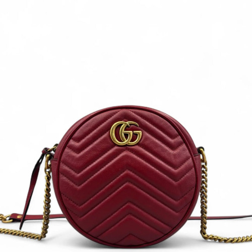 Gucci Matelasse GG Marmont Round Mini Bag Cuir Red
