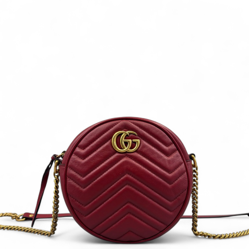 Gucci Matelasse GG Marmont Round Mini Bag Cuir Red