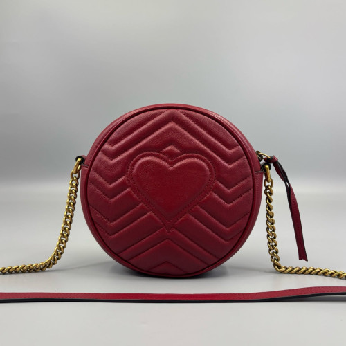 Gucci Matelasse GG Marmont Round Mini Bag Cuir Red