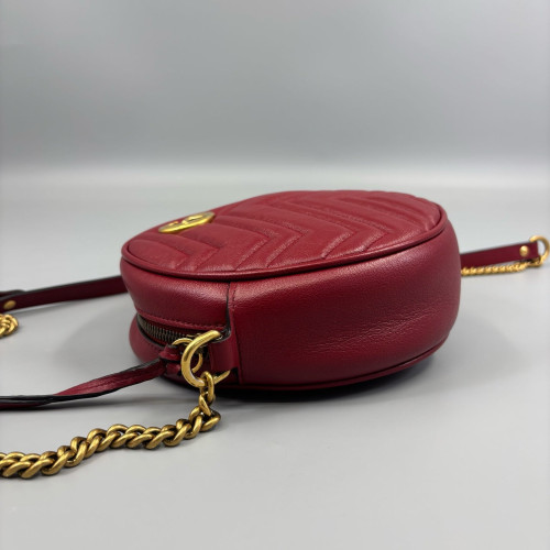 Gucci Matelasse GG Marmont Round Mini Bag Cuir Red