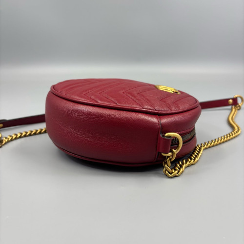 Gucci Matelasse GG Marmont Round Mini Bag Cuir Red