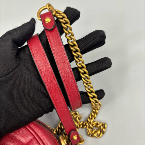 Gucci Matelasse GG Marmont Round Mini Bag Cuir Red