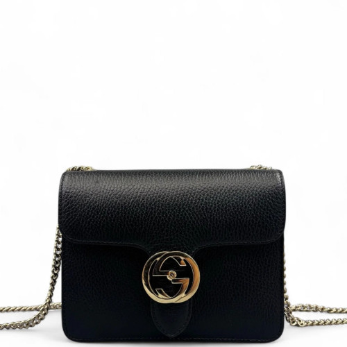 Gucci Small Interlocking G Shoulder Bag Calfskin Black