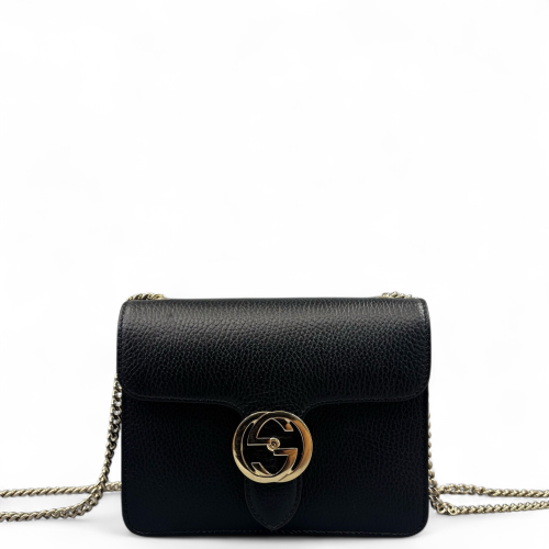 Gucci Small Interlocking G Shoulder Bag Calfskin Black