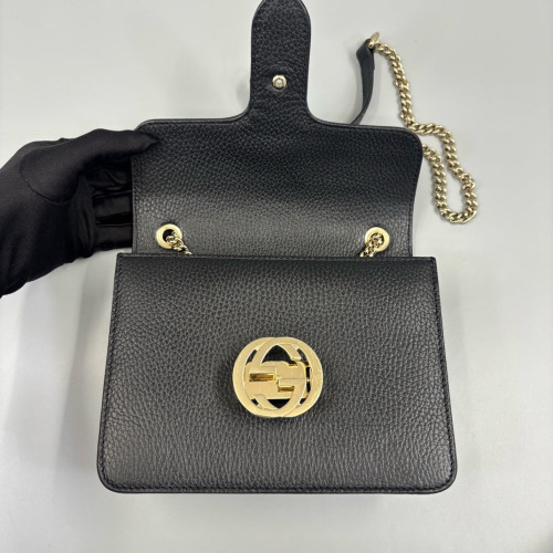 Gucci Small Interlocking G Shoulder Bag Calfskin Black