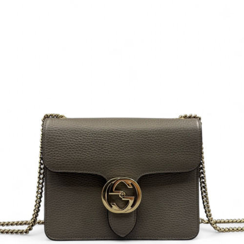 Gucci Small Interlocking G Shoulder Bag Calfskin Grey