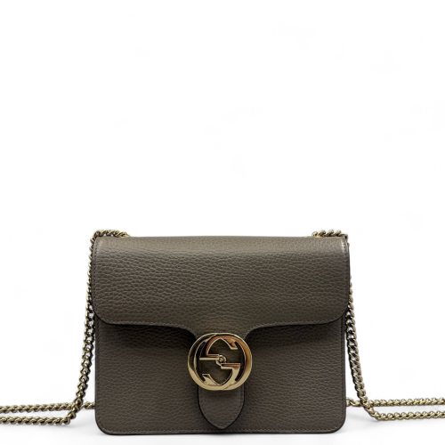 Gucci Small Interlocking G Shoulder Bag Calfskin Grey