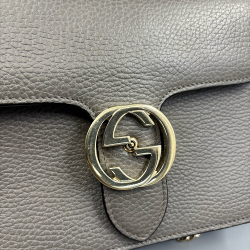 Gucci Small Interlocking G Shoulder Bag Calfskin Grey