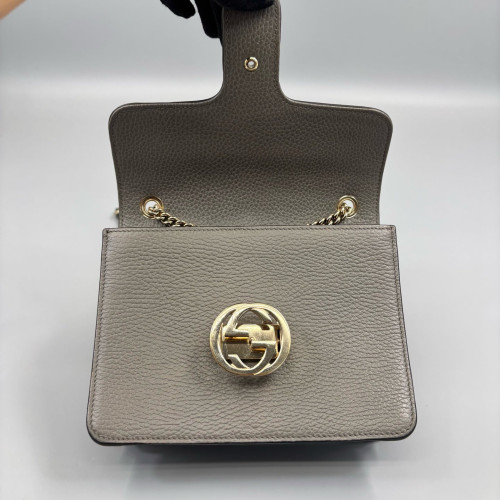 Gucci Small Interlocking G Shoulder Bag Calfskin Grey