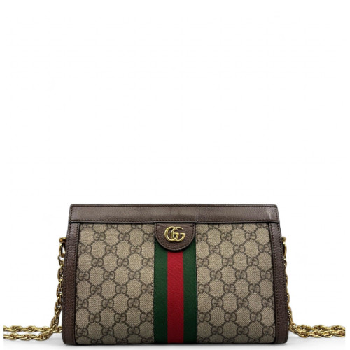 Gucci Web Small Ophidia Chain Shoulder Bag GG Supreme Monogram Brown Green Red