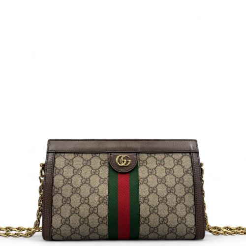 Gucci Web Small Ophidia Chain Shoulder Bag GG Supreme Monogram Brown Green Red