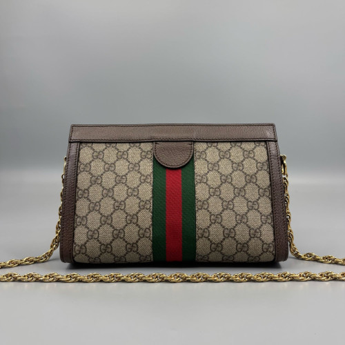 Gucci Web Small Ophidia Chain Shoulder Bag GG Supreme Monogram Brown Green Red
