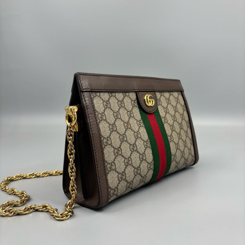 Gucci Web Small Ophidia Chain Shoulder Bag GG Supreme Monogram Brown Green Red