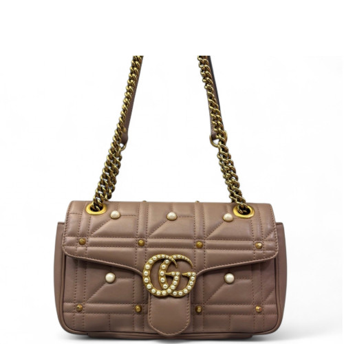 Gucci Matelasse Small GG Marmont Calfskin Natural Tan