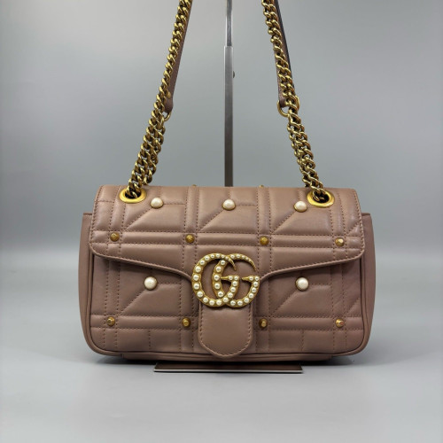 Gucci Matelasse Small GG Marmont Calfskin Natural Tan