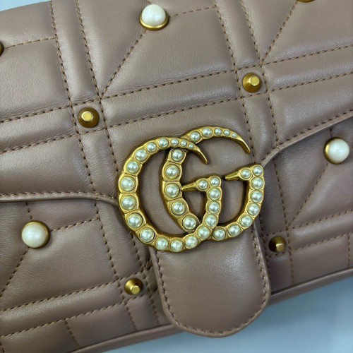 Gucci Matelasse Small GG Marmont Calfskin Natural Tan